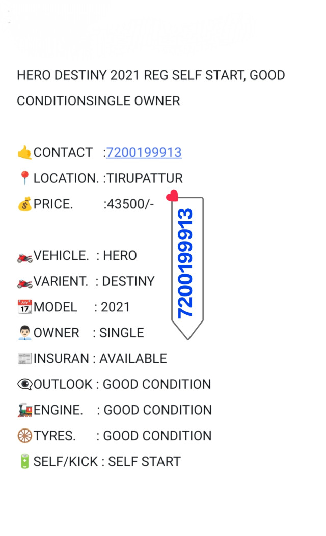 HERO DESTINY 2021 REG SELF START, GOOD CONDITION,SINGLE OWNER